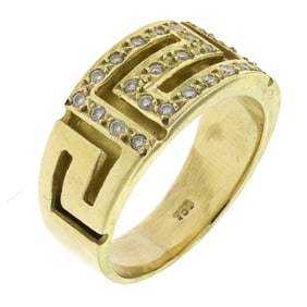 18K GOLD GREEK KEY DIAMOND BAND.