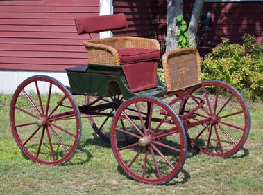 20TH C. TWO SEAT WICKER PONY BUGGY.