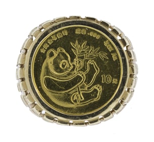CHINESE PANDA COIN (.999) IN 14K GOLD RING.