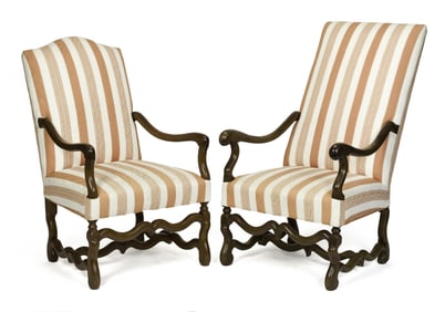 TWO ANTIQUE LOUIS XIV STYLE FAUTEUILS.