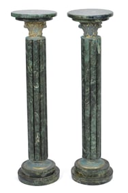 PR VINTAGE CARVED GREEN MARBLE PEDESTALS.