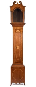 19TH C. AMERICAN INLAID CHERRY TALL CLOCK CASE.