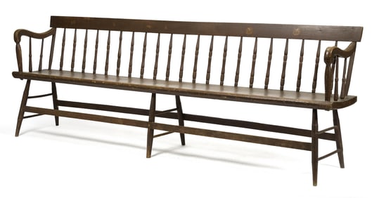 ANTIQUE LYME NH PROV. DEACONS BENCH IN RED PAINT.
