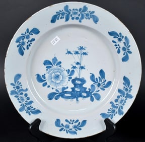 TWO 18TH C. DELFT CHARGERS.