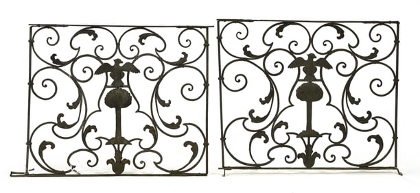 TWO 19TH WROUGHT IRON GARDEN GATES, EAGLE MOTIF.