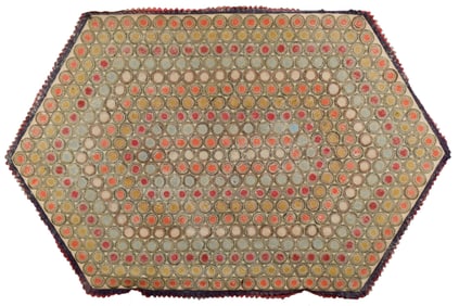 ANTIQUE MOUNTED COIN SPOT FELT RUG.
