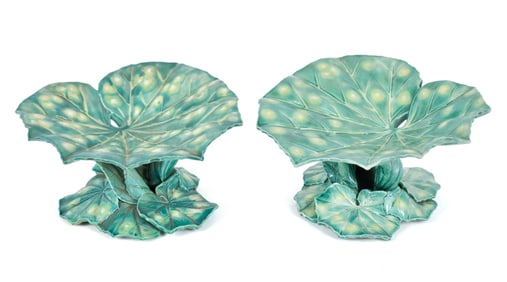 PR. 19TH C. MAJOLICA LEAF COMPOTES.