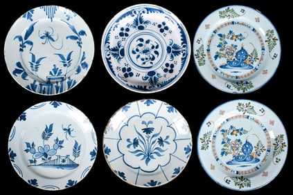 ANTIQUE ENGLISH AND DELFT PLATES, 6 PCS.