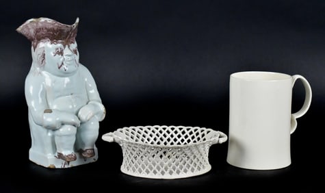 ANTIQUE ENGLISH CERAMICS, TOBY, BASKET & MUG.
