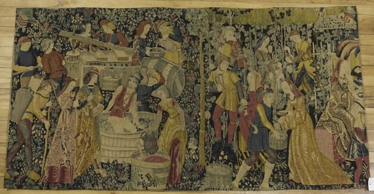 20TH C. PRINTED TAPESTRY, LES VENDANGES.