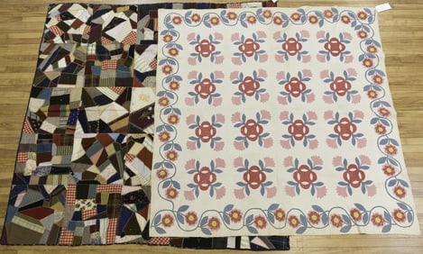 VINTAGE CRAZY QUILT AND ANTIQUE QUILT.