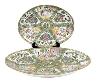 TWO 19TH C. ROSE MEDALLION OVAL PLATTERS.