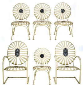 SET OF SIX VINTAGE FRANCOIS CARRE SUNBURST CHAIRS.