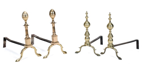 TWO PAIRS BRASS FEDERAL ANDIRONS.