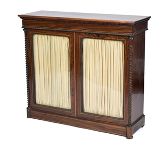 19TH C. ENGLISH REGENCY INLAID ROSEWOOD CREDENZA.
