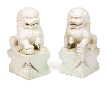 PR. 20TH C. CARVED CHINESE MARBLE FOO DOGS.
