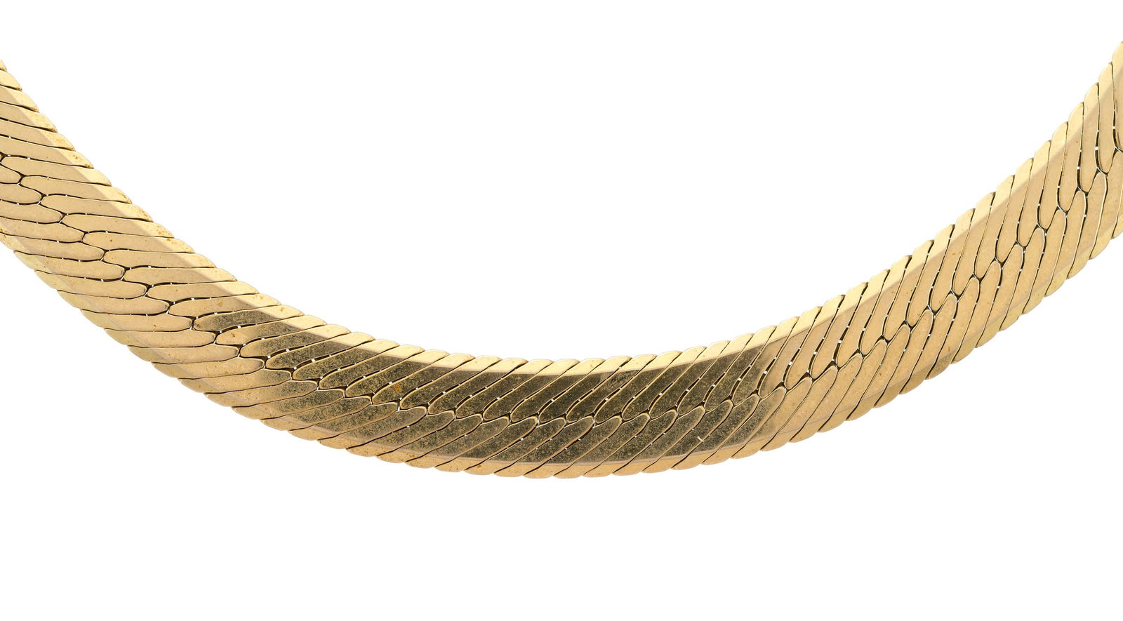 VINTAGE 10K GOLD WIDE HERRINGBONE NECKLACE.