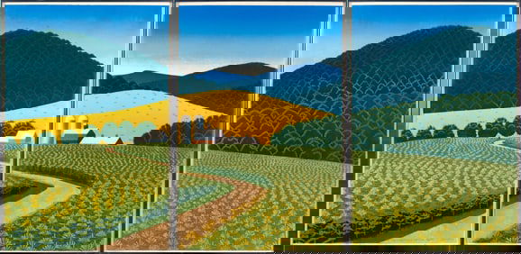 SABRA FIELD WOODBLOCK TRIPTYCH, CORNFIELDS.