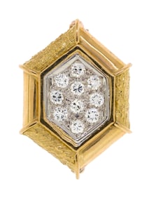 18K GOLD DIAMOND HEXAGONAL PIN/SLIDE PENDANT.