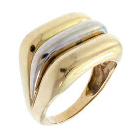 14K TWO-TONE GOLD CHUNKY SQUARE TOP RING.