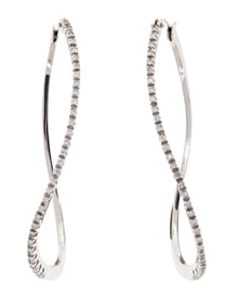 18K GOLD CHARLES GARNIER WAVY DIAMOND HOOP EARRINGS.