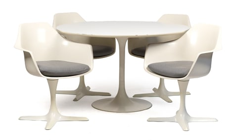 VINTAGE BURKE MFG. TABLE AND CHAIRS.