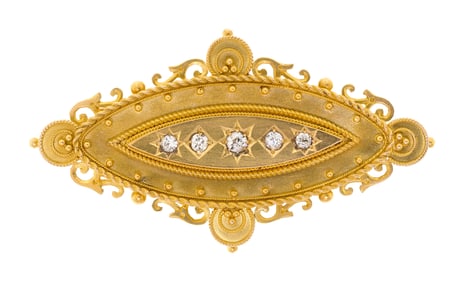 ANTIQUE 15K GOLD ETRUSCAN REVIVAL DIAMOND PIN.