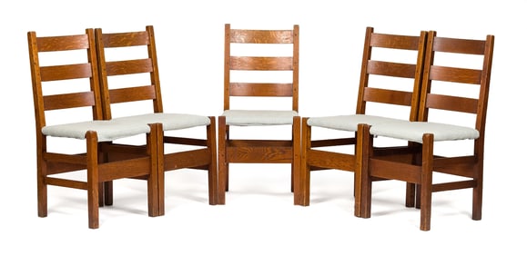 STICKLEY MISSION OAK DINING CHAIR, 5 PCS.