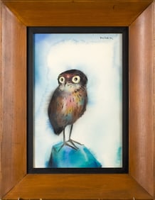 KARL PRIEBE WATERCOLOR, THE BURROWING OWL.