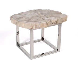 ANDRIANNA SHAMARIS NY PETRIFIED WOOD SIDE TABLE.