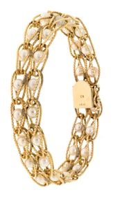 VINTAGE 14K GOLD PEARL BRACELET.