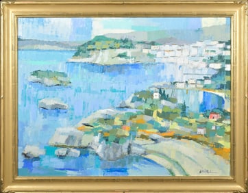 HILDA RUBIN OIL, ABSTRACT LAKE SCENE.