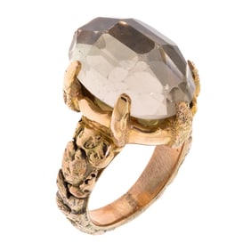 UNIQUE 14K GOLD SMOKY QUARTZ & HIDDEN OPAL RING.