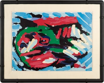 KAREL APPEL SERIGRAPH, FLYING HEAD OVER OCEAN.