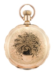 14K GOLD AMERICAN WALTHAM HUNTING CASE POCKET WATCH.
