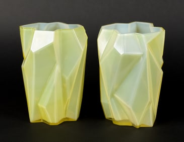 PR. ART DECO RUBA ROMBIC GLASS VASES.