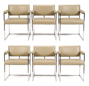 SIX MILO BAUGHMAN 1188 LEATHER AND CHROME CHAIRS.