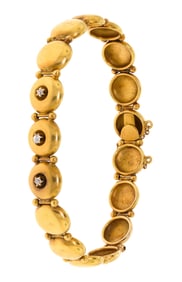 VICTORIAN 15K GOLD ROUND LINK & DIAMOND BRACELET.