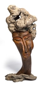 MODERNIST CARVED DRIFTWOOD FIGURAL SCULPTURE.