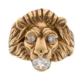 14K GOLD LEO THE LION DIAMOND RING.