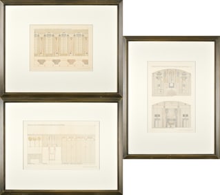 THREE CHARLES RENNIE MACKINTOSH PRINTS, INTERIORS.