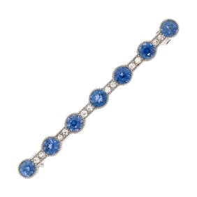 ART DECO PLATINUM MONTANA SAPPHIRE& DIAM. BAR PIN.