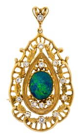 14K GOLD OPAL TRIPLET & CZ PIN/PENDANT.