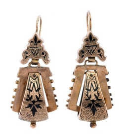 VICTORIAN 14K GOLD TAILLE D'EPARGNE DANGLE EARRINGS.