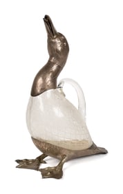 ALEXANDER CRICHTON SILVER-MOUNTED DUCK CLARET JUG.