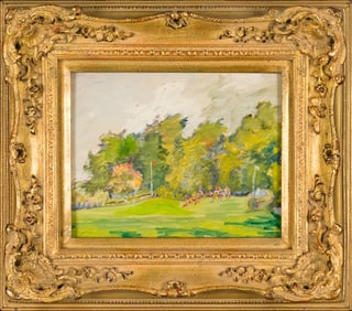 20TH C. OIL, HORSE RACE.