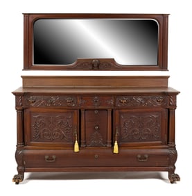 ANTIQUE HORNER ATTRIB. MAHOGANY BUFFET & MIRROR.