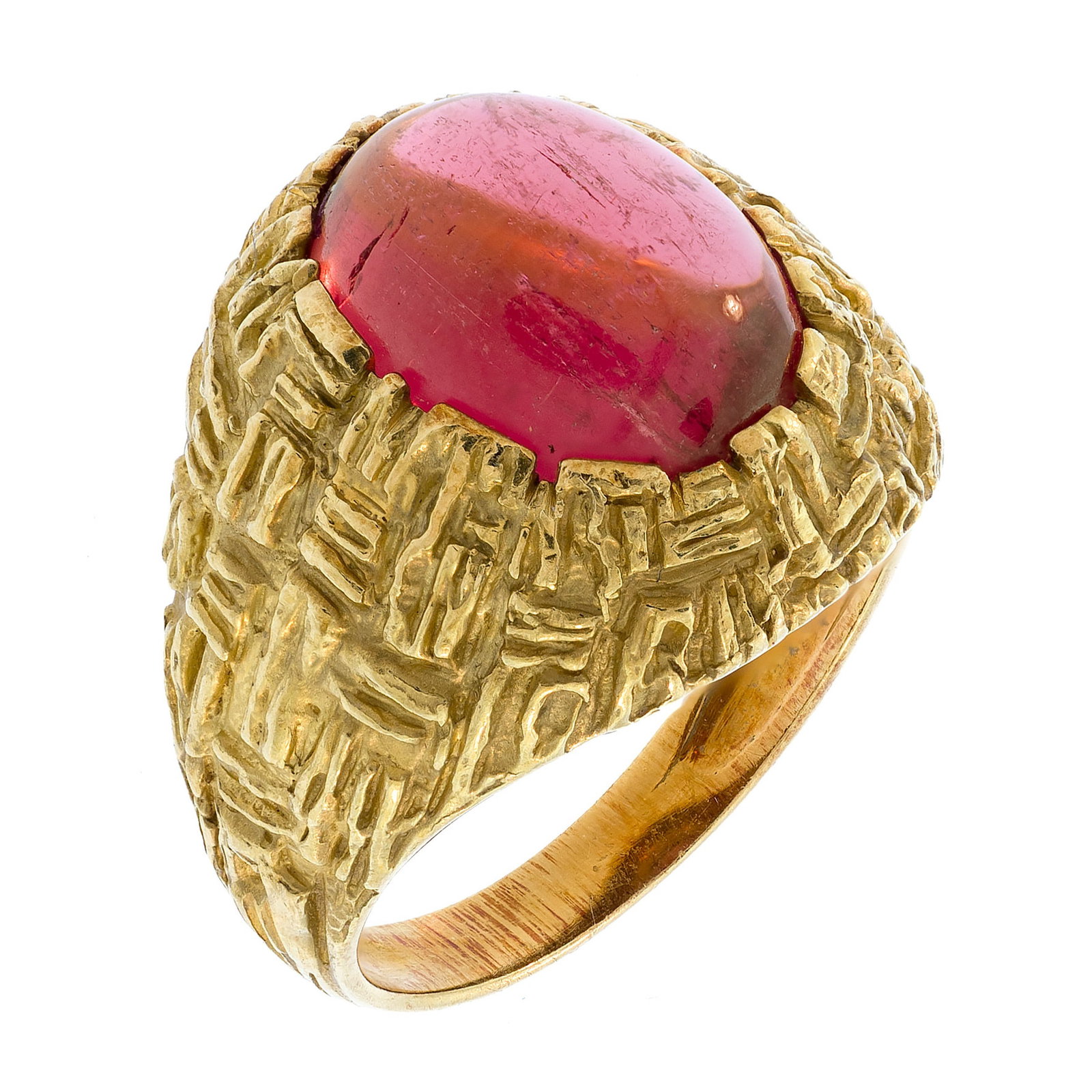 ITALIAN 18K GOLD RUBELLITE TOURMALINE CABOCHON RING. (1 of 13)