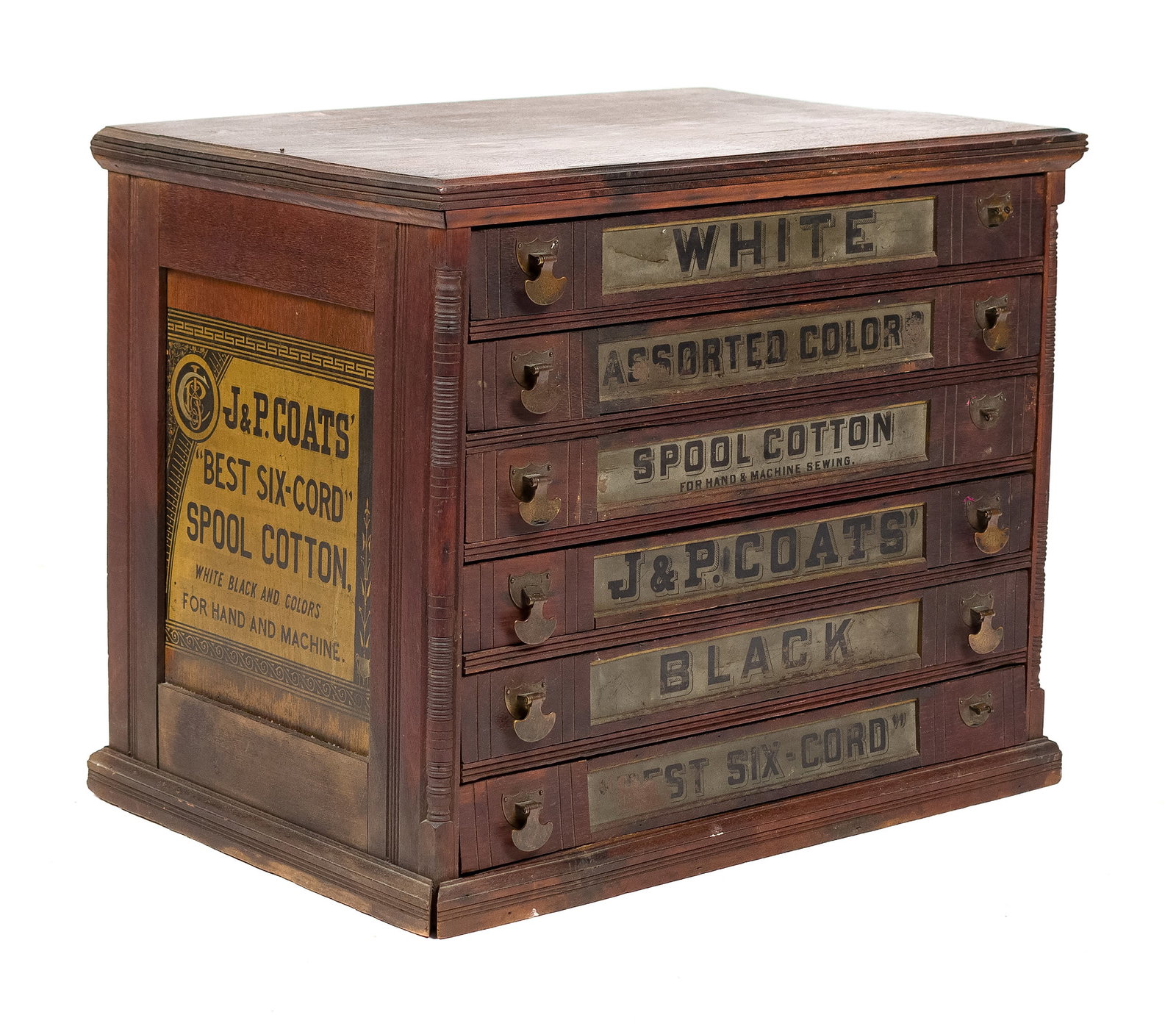 ANTIQUE SIX DRAWER J & P COATS SPOOL CABINET. (1 of 12)
