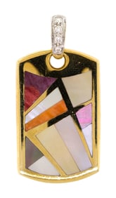 ASCH GROSSBARDT 14K GOLD M.O.P. INLAID PENDANT.